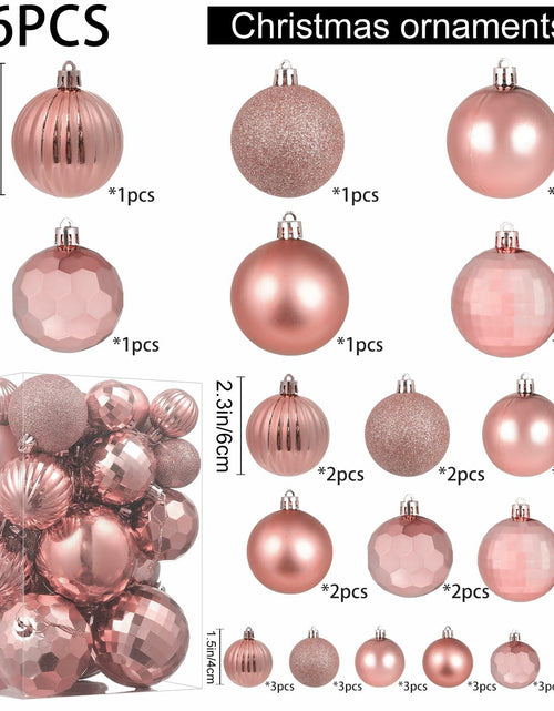 Load image into Gallery viewer, YiYunFloral Christmas Ball Ornaments 36pcs 6 Styles 3 Sizes Rose Gold
