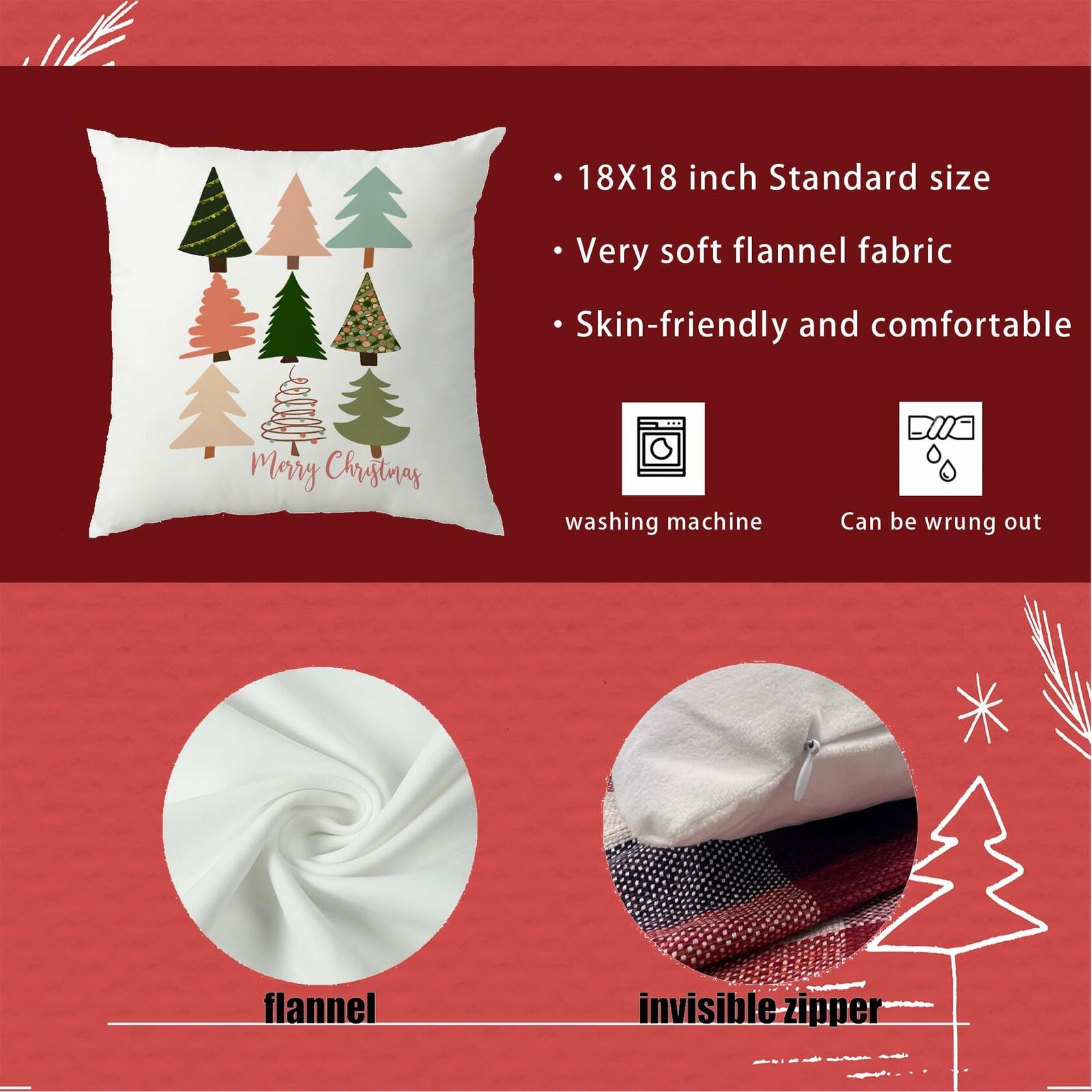 Jvpke Christmas Tree Pillow Covers 18x18 Colorful Farmhouse Xmas Decor