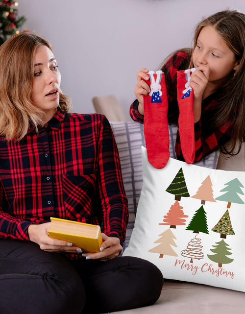 Load image into Gallery viewer, Jvpke Christmas Tree Pillow Covers 18x18 Colorful Farmhouse Xmas Decor
