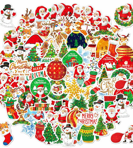 100PCS Christmas Children's Cartoon Santa Claus & Tree Waterproof Stickers