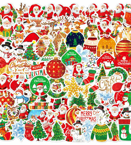 100PCS Christmas Children's Cartoon Santa Claus & Tree Waterproof Stickers