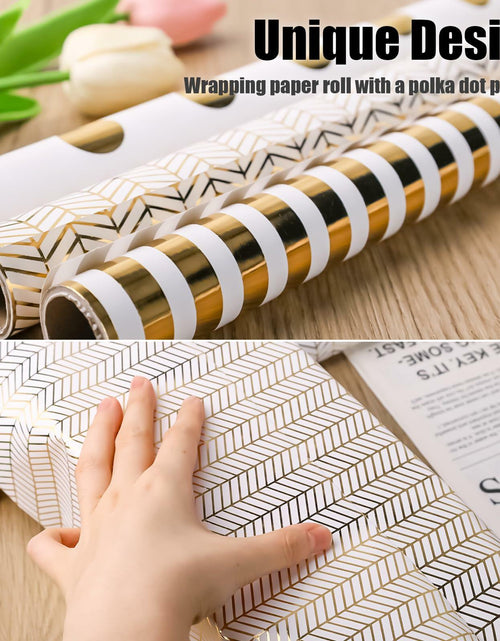 Load image into Gallery viewer, Koogel Wrapping Paper Roll 3 PCS Gold White 17x120 Inch Party Wedding
