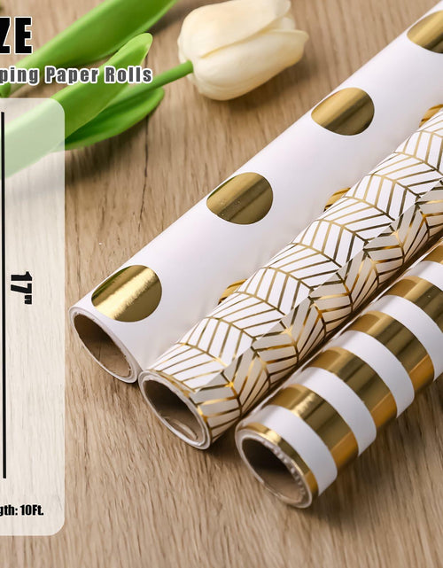 Load image into Gallery viewer, Koogel Wrapping Paper Roll 3 PCS Gold White 17x120 Inch Party Wedding
