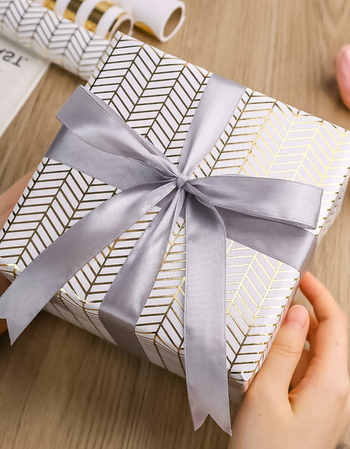 Load image into Gallery viewer, Koogel Wrapping Paper Roll 3 PCS Gold White 17x120 Inch Party Wedding
