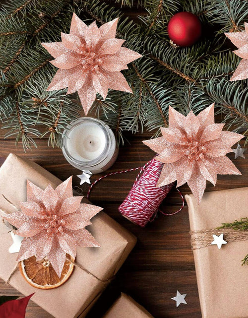 Load image into Gallery viewer, [Like_new] YOSICHY 12 Pcs Artificial Christmas Flowers Deep Champagne with Clips Stems
