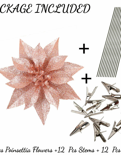 Load image into Gallery viewer, [Like_new] YOSICHY 12 Pcs Artificial Christmas Flowers Deep Champagne with Clips Stems
