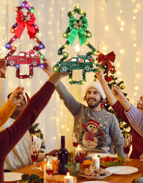 Load image into Gallery viewer, Liliful 2 Pcs LED Christmas Tree Lights with Red Green Tinsel Xmas Decor
