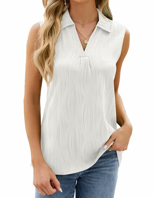 Load image into Gallery viewer, Sleeveless Tank Tops Women V Neck Casual Polo Shirts White Size M
