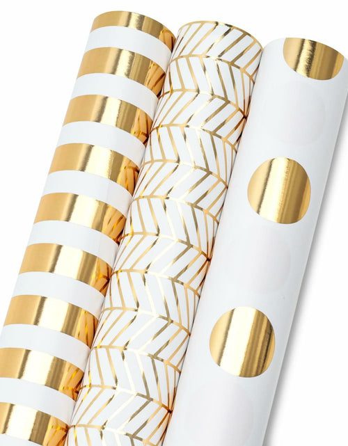 Load image into Gallery viewer, Koogel Wrapping Paper Roll 3 PCS Gold White 17x120 Inch Party Wedding
