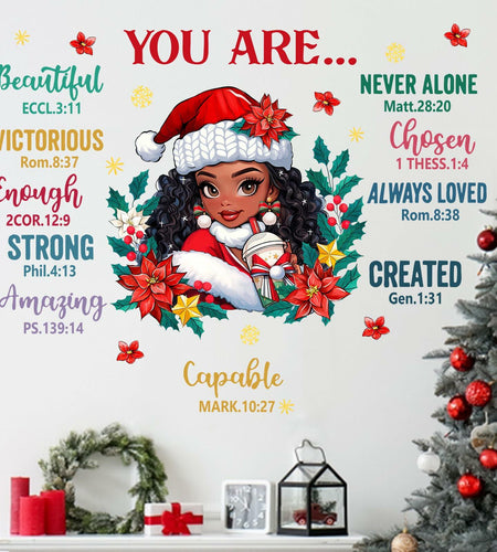 Mfault Christmas Black Girl Inspirational Wall Decals Stickers Xmas Decor