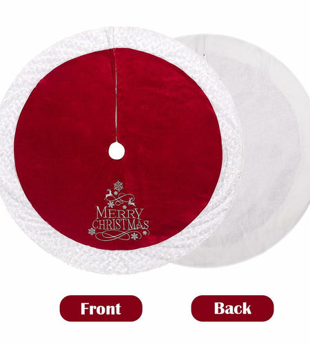 USILAND Christmas Tree Skirt Brown Velvet Snowflakes Embroidery 32in