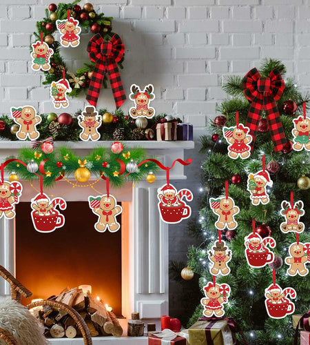 12Pcs Gingerbread Man Christmas Ornaments Tree Decorations with Ropes