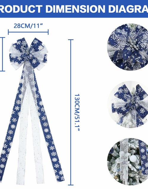 Load image into Gallery viewer, YINGQIWISH Christmas Tree Topper Large Bow Deep Blue White Indoor Outdoor
