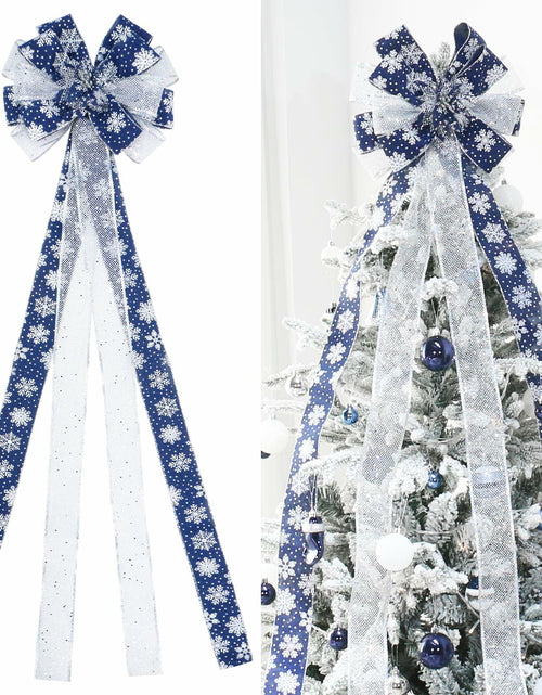 Load image into Gallery viewer, YINGQIWISH Christmas Tree Topper Large Bow Deep Blue White Indoor Outdoor

