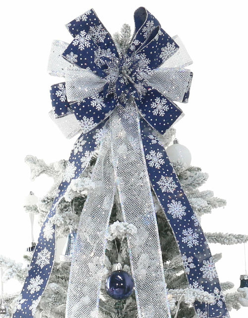 Load image into Gallery viewer, YINGQIWISH Christmas Tree Topper Large Bow Deep Blue White Indoor Outdoor
