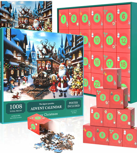 Advent Christmas Puzzle 2024 1008pcs Paper Calendar Holiday Decorative Green