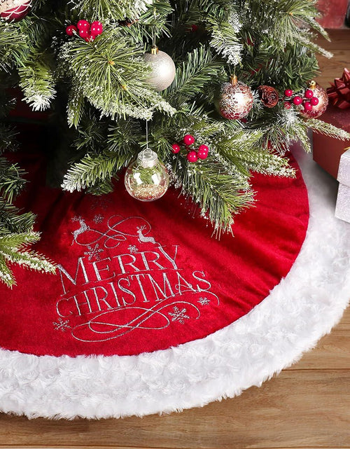 Load image into Gallery viewer, USILAND Christmas Tree Skirt Brown Velvet Snowflakes Embroidery 32in
