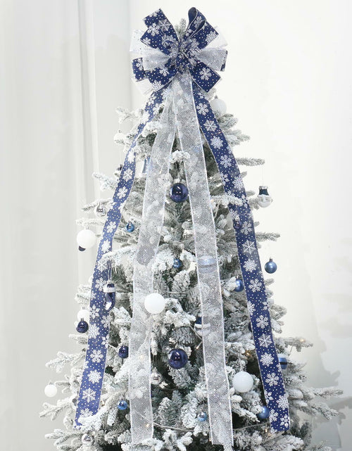 Load image into Gallery viewer, YINGQIWISH Christmas Tree Topper Large Bow Deep Blue White Indoor Outdoor
