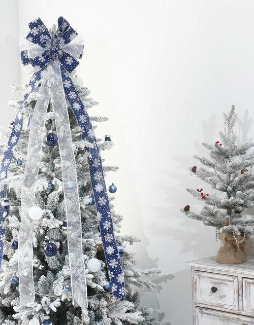Load image into Gallery viewer, YINGQIWISH Christmas Tree Topper Large Bow Deep Blue White Indoor Outdoor
