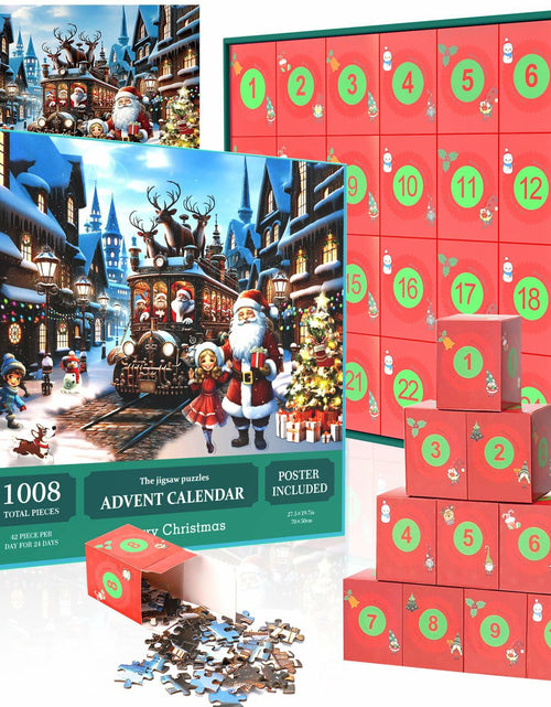 Load image into Gallery viewer, Advent Christmas Puzzle 2024 1008pcs Paper Calendar Holiday Game Green

