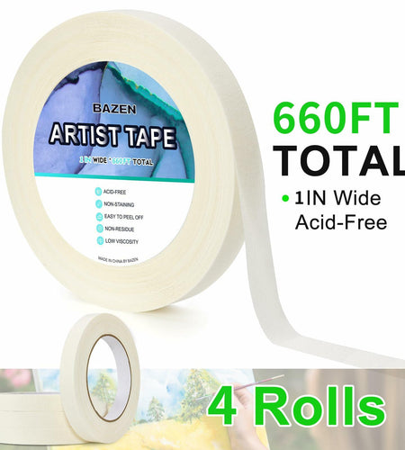 Bazen Artist Tape 4 Pack 1in x 660ft White Acid-Free Masking Tape