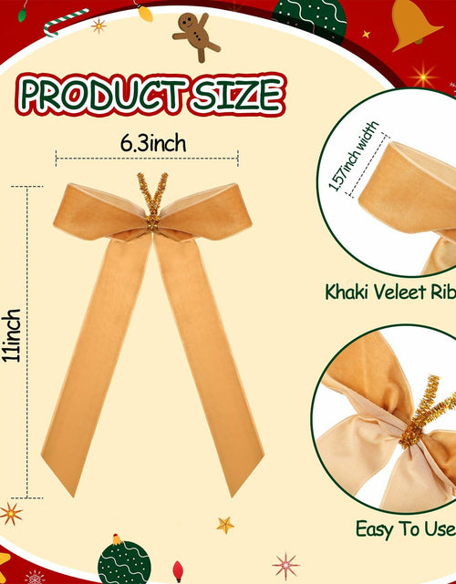 Load image into Gallery viewer, Riceshoot 30 Pcs Velvet Christmas Bow Khaki 6.3x11 Inch Rustic Decor
