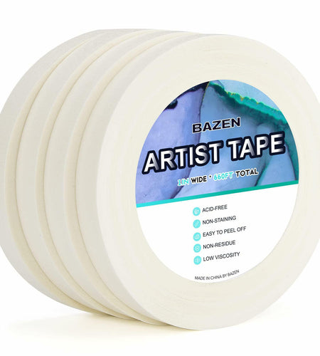Bazen Artist Tape 4 Pack 1in x 660ft White Acid-Free Masking Tape
