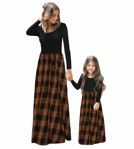 PopReal Mommy and Me MaxiDress Brown Plaid Long Sleeve with Pockets Size 18-24M