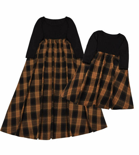 PopReal Mommy and Me MaxiDress Brown Plaid Long Sleeve with Pockets Size 18-24M