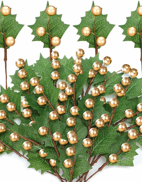 Load image into Gallery viewer, Thiccywoov 30 Pack Artificial Holly Berry Picks Gold Christmas Decoration
