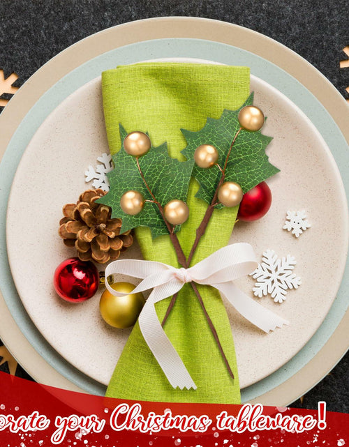 Load image into Gallery viewer, Thiccywoov 30 Pack Artificial Holly Berry Picks Gold Christmas Decoration

