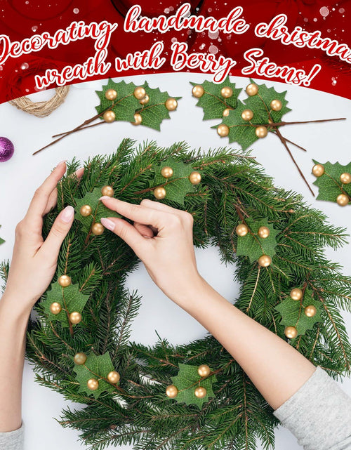 Load image into Gallery viewer, Thiccywoov 30 Pack Artificial Holly Berry Picks Gold Christmas Decoration
