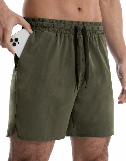 Load image into Gallery viewer, OEBLD Men's Athletic Running Shorts 5 Inch Quick Dry Army Green Size L
