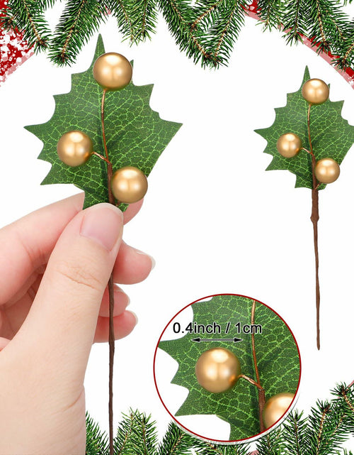 Load image into Gallery viewer, Thiccywoov 30 Pack Artificial Holly Berry Picks Gold Christmas Decoration
