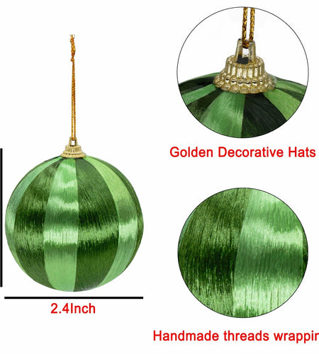 12 Pcs Christmas Thread Wrapped Balls Ornaments 2.4 Inch Hanging Decor