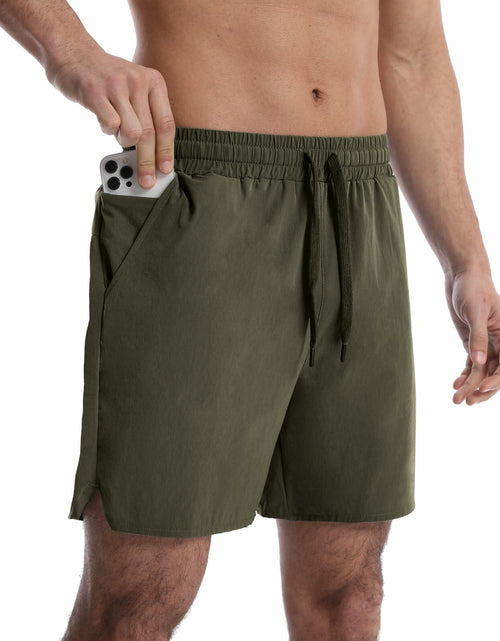 Load image into Gallery viewer, OEBLD Men's Athletic Running Shorts 5 Inch Quick Dry Army Green Size L
