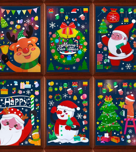 194PCS Christmas Window Clings Stickers Snowflakes Indoor Home 6 Sheets