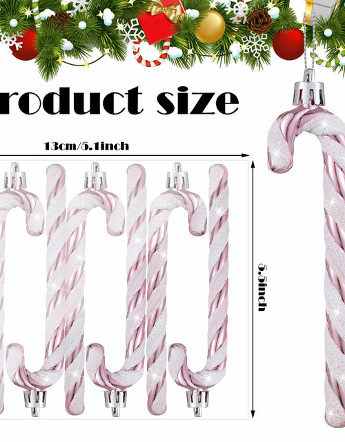 Load image into Gallery viewer, Sotiff Plastic Glitter Candy Cane Ornaments Pink White 72 Pcs Holiday Decor
