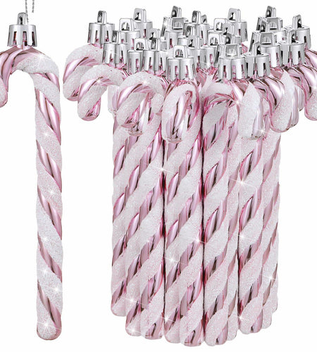 Sotiff Plastic Glitter Candy Cane Ornaments Pink White 72 Pcs Holiday Decor