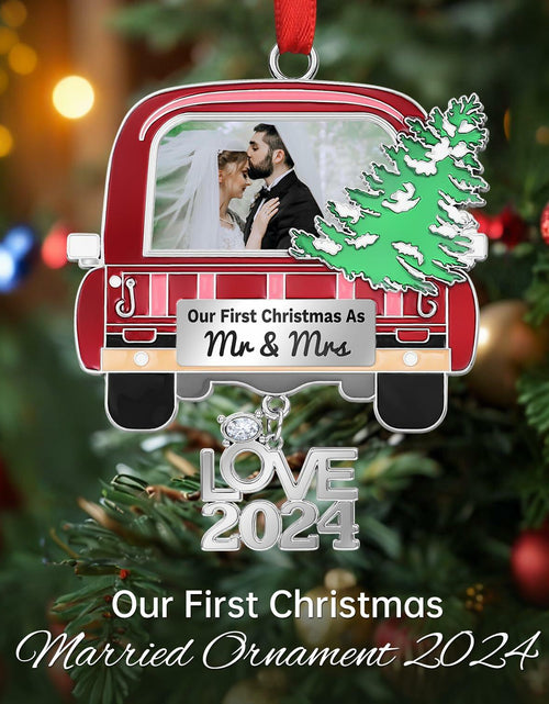 Load image into Gallery viewer, Our First Christmas As Mr and Mrs Photo Ornament Metal Wedding Gift 2024
