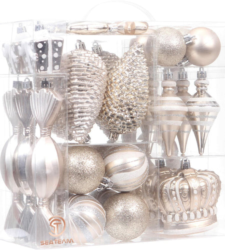 Sea Team 50-Pack Shatterproof Christmas Ball Ornaments Set Silver Xmas
