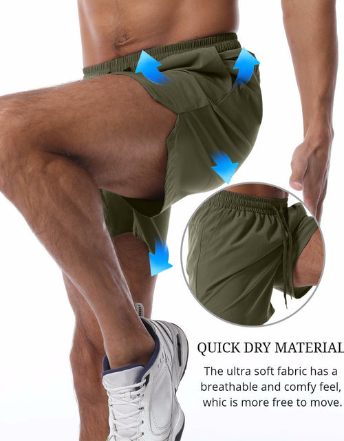 Load image into Gallery viewer, OEBLD Men's Athletic Running Shorts 5 Inch Quick Dry Army Green Size L
