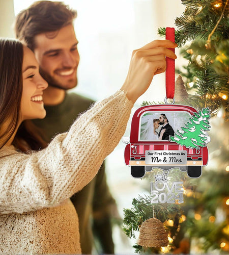 Our First Christmas As Mr and Mrs Photo Ornament Metal Wedding Gift 2024