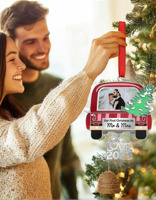 Load image into Gallery viewer, Our First Christmas As Mr and Mrs Photo Ornament Metal Wedding Gift 2024
