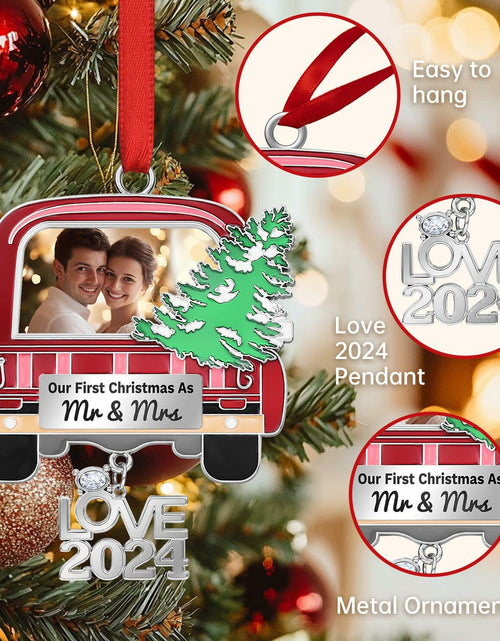 Load image into Gallery viewer, Our First Christmas As Mr and Mrs Photo Ornament Metal Wedding Gift 2024
