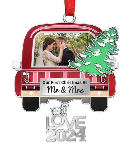 Our First Christmas As Mr and Mrs Photo Ornament Metal Wedding Gift 2024
