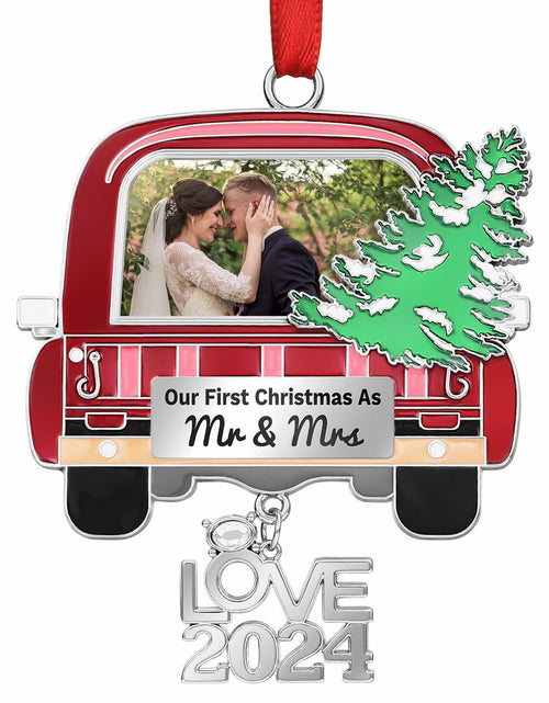 Load image into Gallery viewer, Our First Christmas As Mr and Mrs Photo Ornament Metal Wedding Gift 2024
