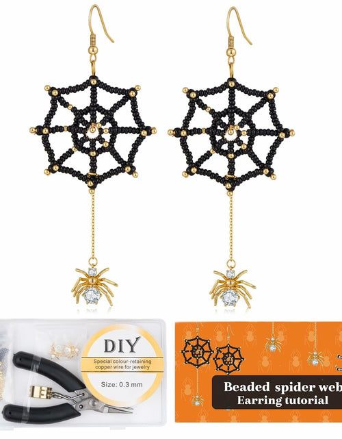 Load image into Gallery viewer, DoDoBeads Halloween Earring Making Kit Spider CZ Pendant Gold Beads
