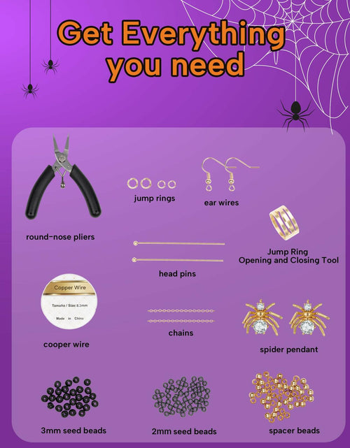 Load image into Gallery viewer, DoDoBeads Halloween Earring Making Kit Spider CZ Pendant Gold Beads
