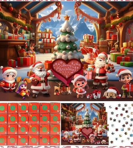 Unbranded Advent Calendar 2024 Jigsaw Puzzle 24 Days Christmas Countdown Red